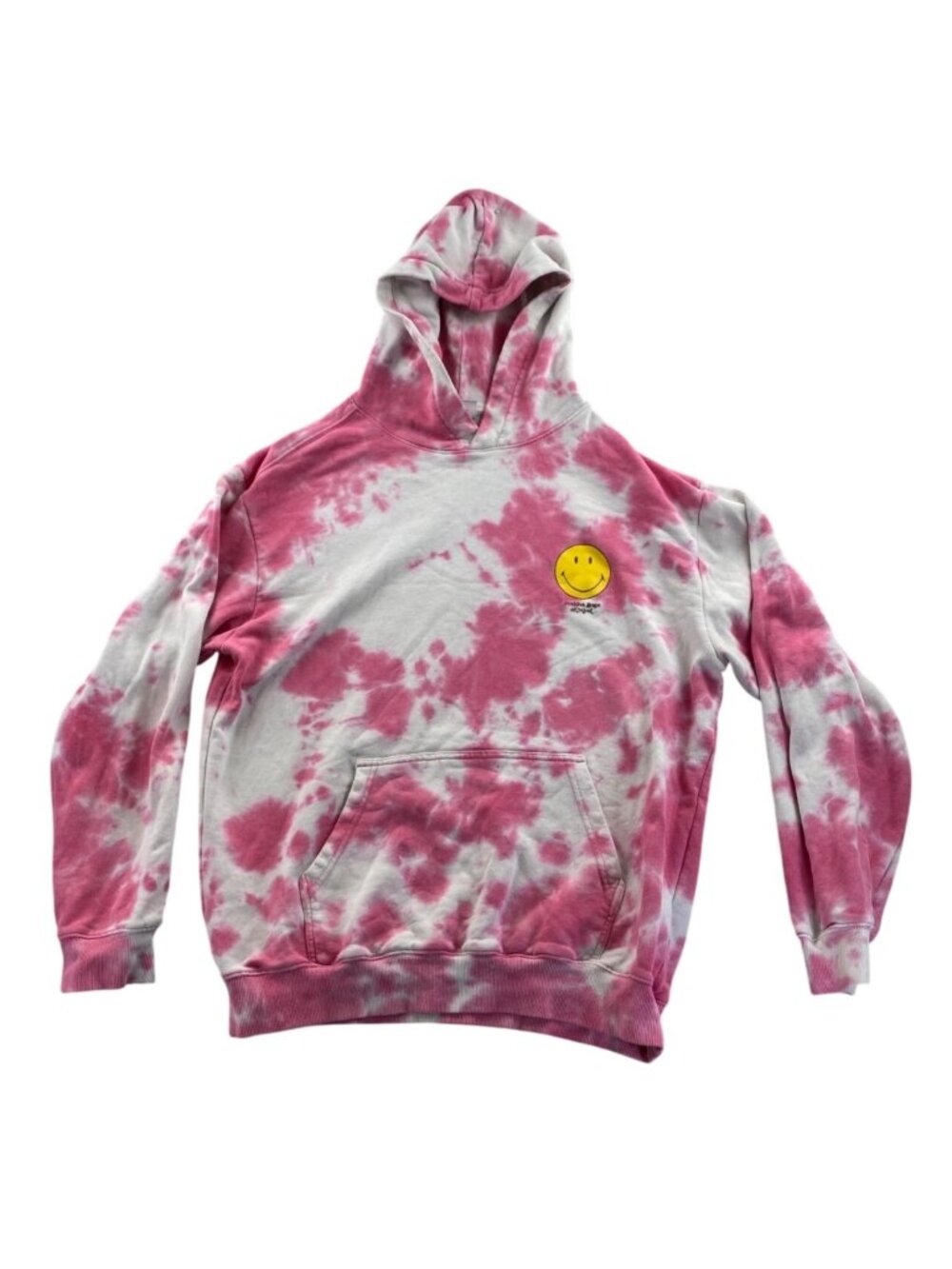 Smiley X H&M Hoodie Sweatshirt Large Pink Tie-Dye Positive State Of Mind Unisex